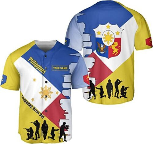 Personalized Philippines Baseball Jersey, Filipino Flag Baseball Jersey
