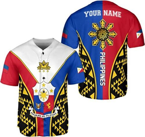 Personalized Philippines Baseball Jersey, Filipino Flag Baseball Jersey, Philipp