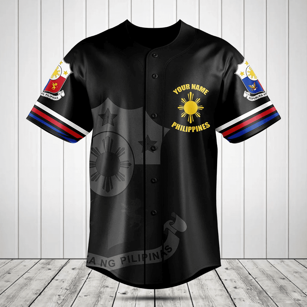 Personalized Philippines Coat Of Arms Black Baseball Jersey