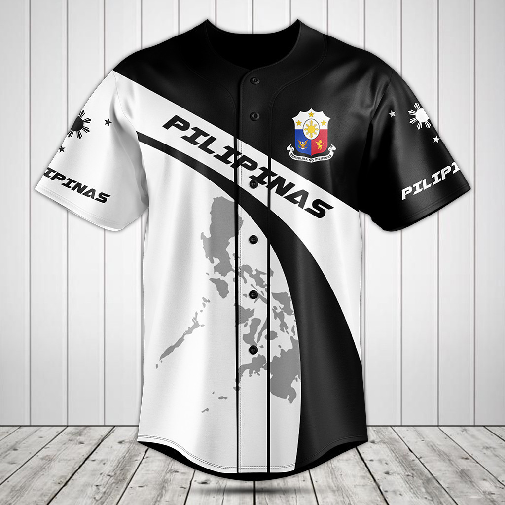 Personalized Philippines Map And Coat Of Arms Black And White Baseball Jersey