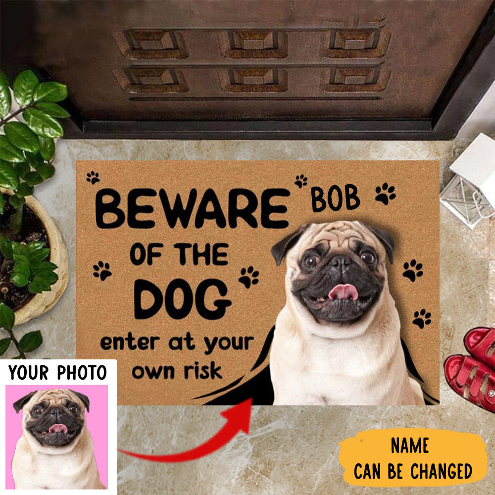 Personalized Photo Beware Of The Dog Enter At Your Own Risk Rubber Doormat Funny Dog Welcome Mats