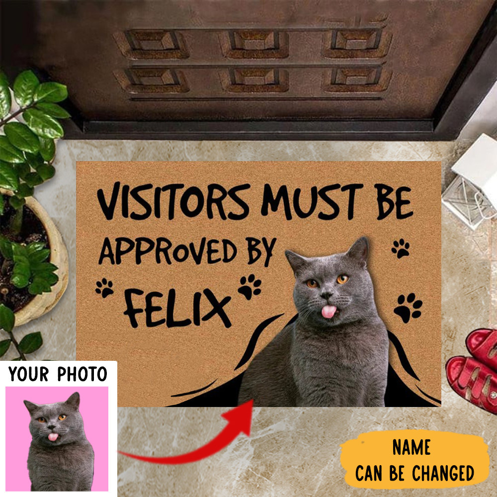 Personalized Photo Cat Visitors Must Be Approved By Rubber Doormat Funny Cat Welcome Mats