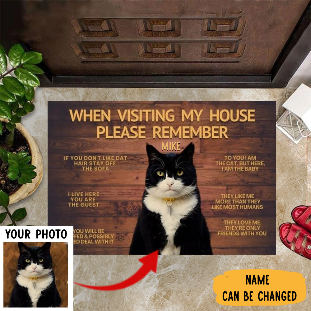 Personalized Photo Cat When Visiting My House Please Remember Rubber Doormat Cat Lover Funny Welcome Mats