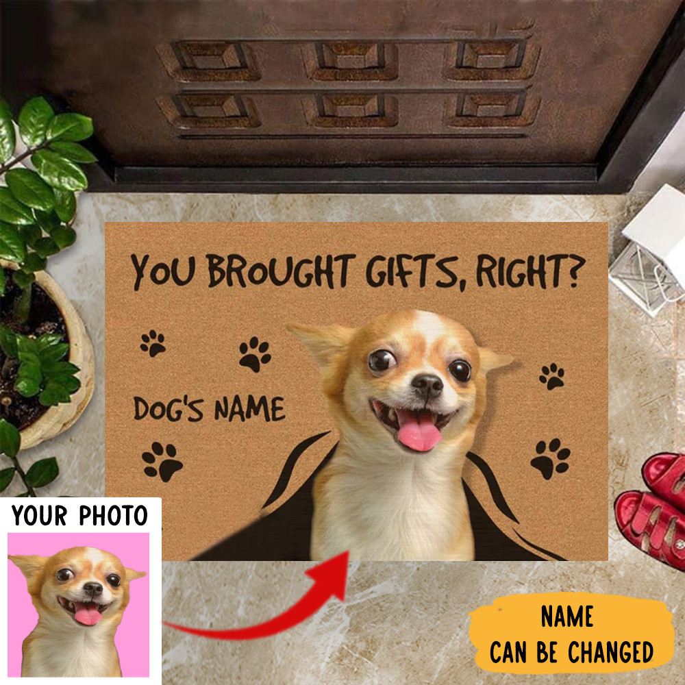 Personalized Photo Chihuahua You Brought Gifts Right Rubber Doormat Pet Lover Front Door Decor