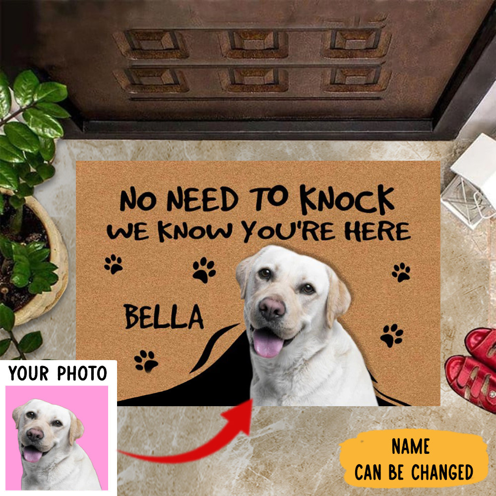 Personalized Photo Dog No Need To Knock We Know You're Here Rubber Doormat Funny Front Door Mats