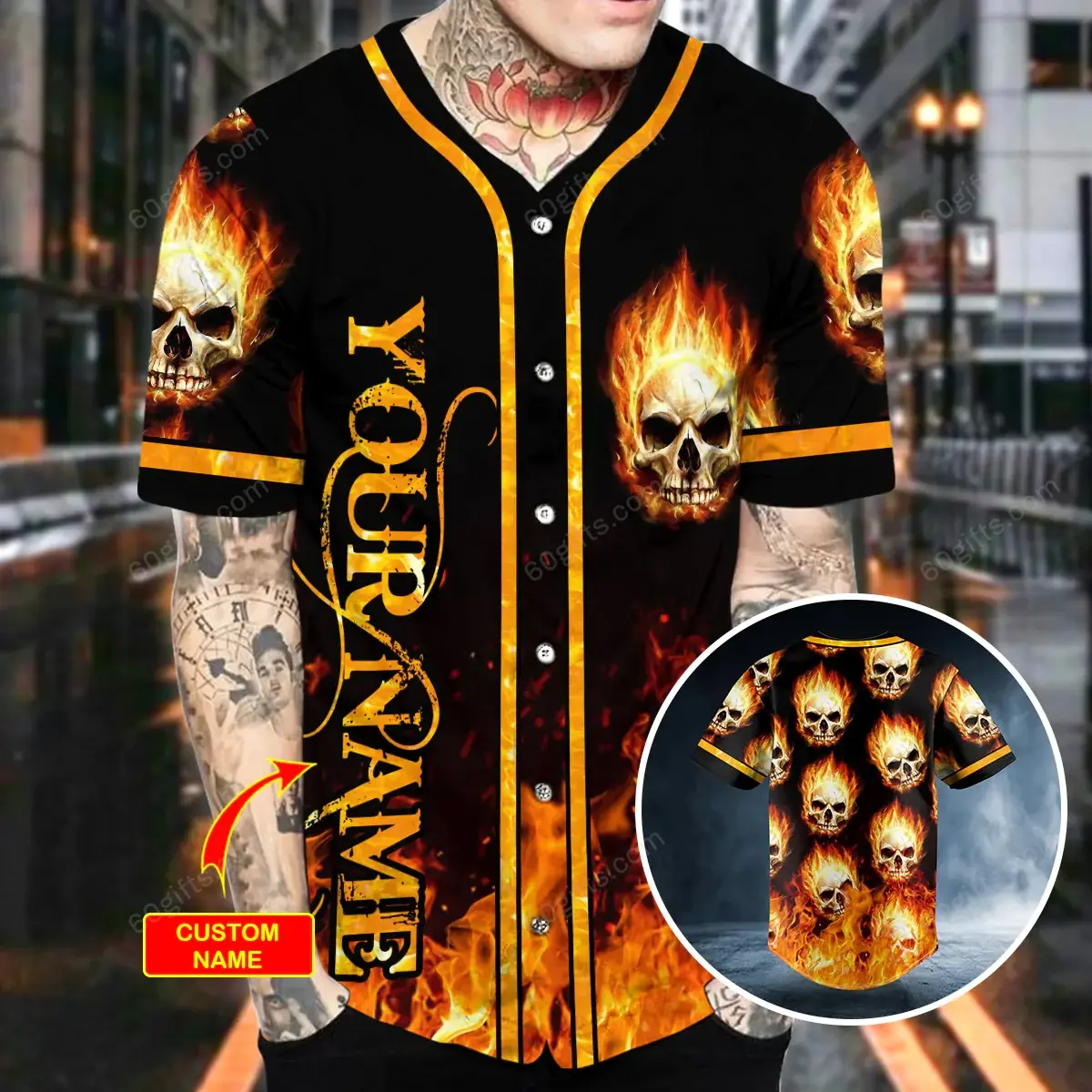 Personalized Pile Of Fire Skull Baseball Jersey