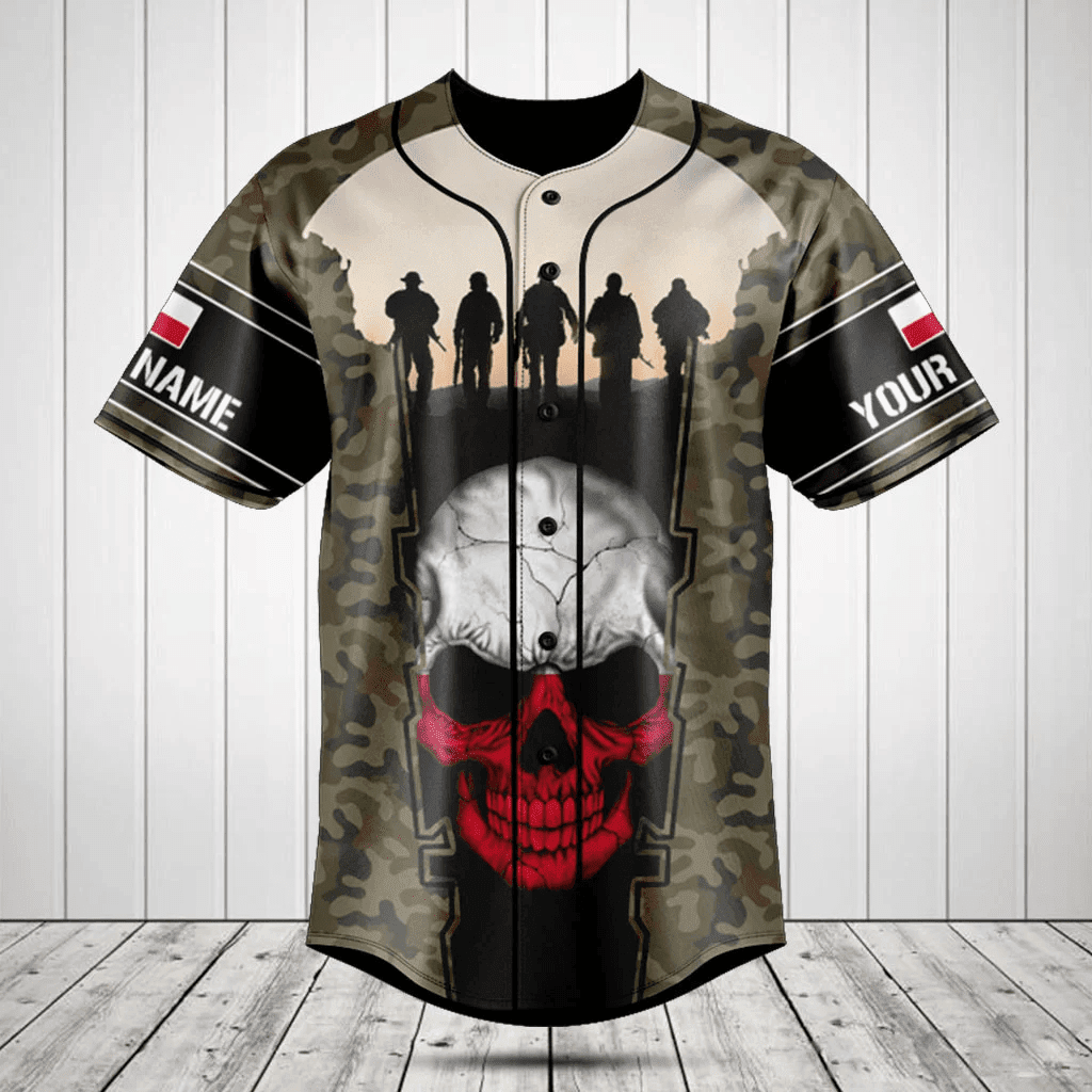 Personalized Poland 3D Skull Flag Camouflage Baseball Jersey