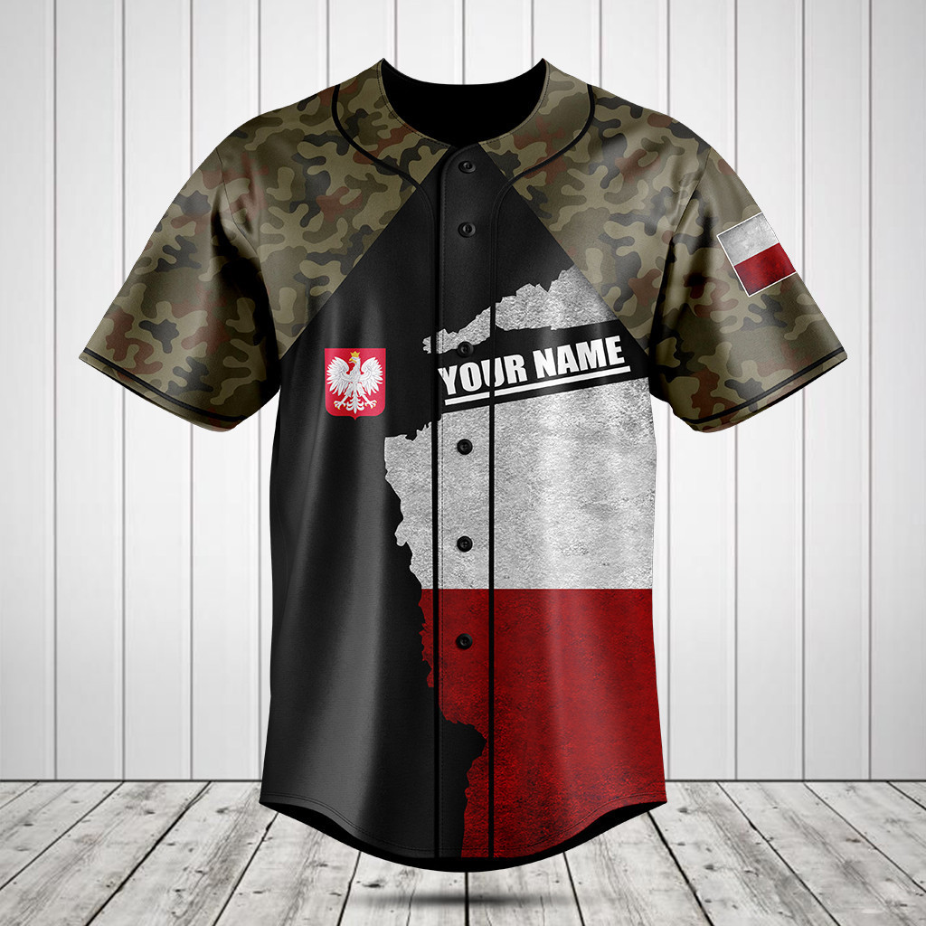 Personalized Poland Coat Of Arms Camouflage Baseball Jersey