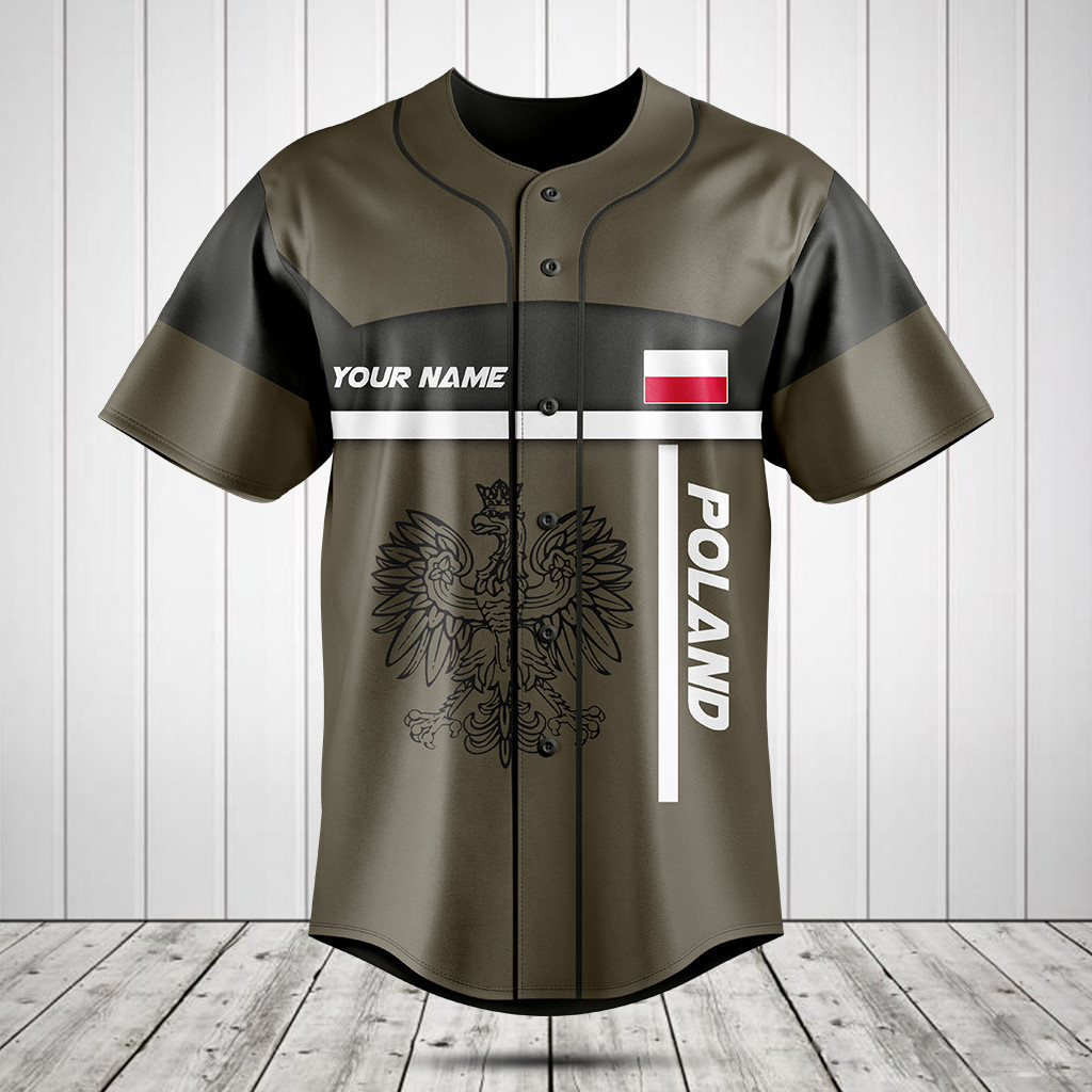 Personalized Poland Coat Of Arms Olive Green Baseball Jersey