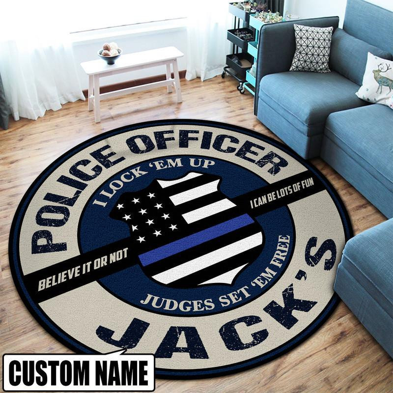 Personalized Police Officer Round Rug Carpet Bedroom Livingroom Home Decor