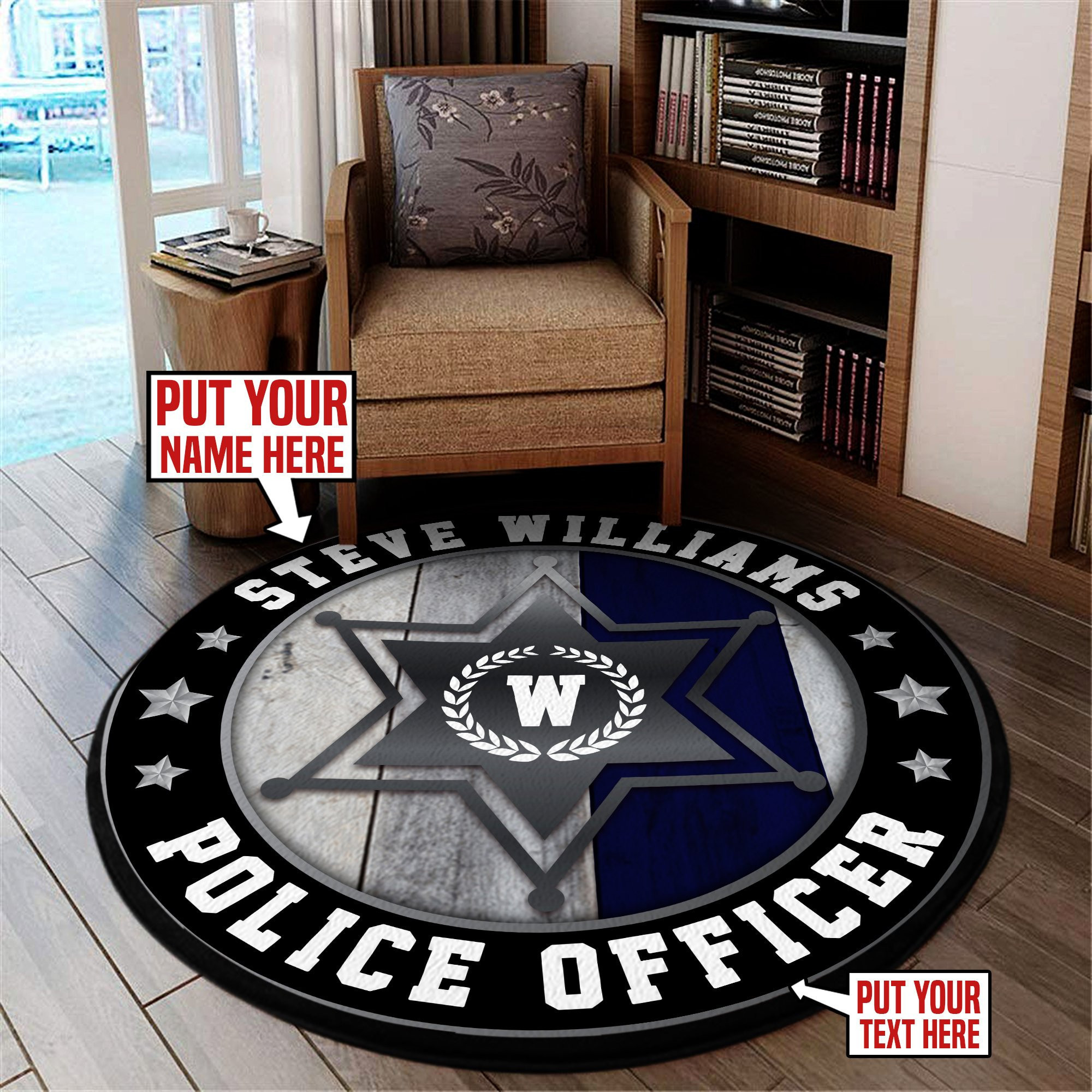 Personalized Police Officer Round Rug Carpet Bedroom Livingroom Home Decor