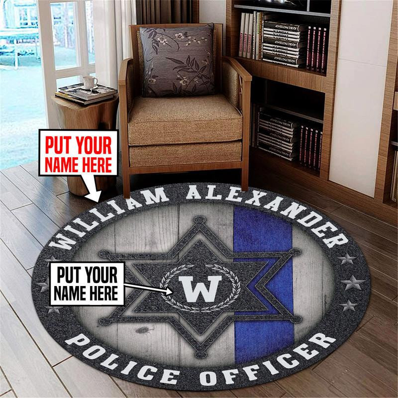 Personalized Police Officer Round Rug Carpet Bedroom Livingroom Home Decor - Image 3