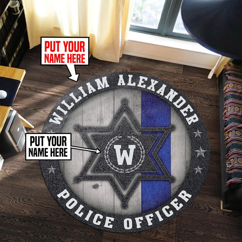 Personalized Police Officer Round Rug Carpet Bedroom Livingroom Home Decor