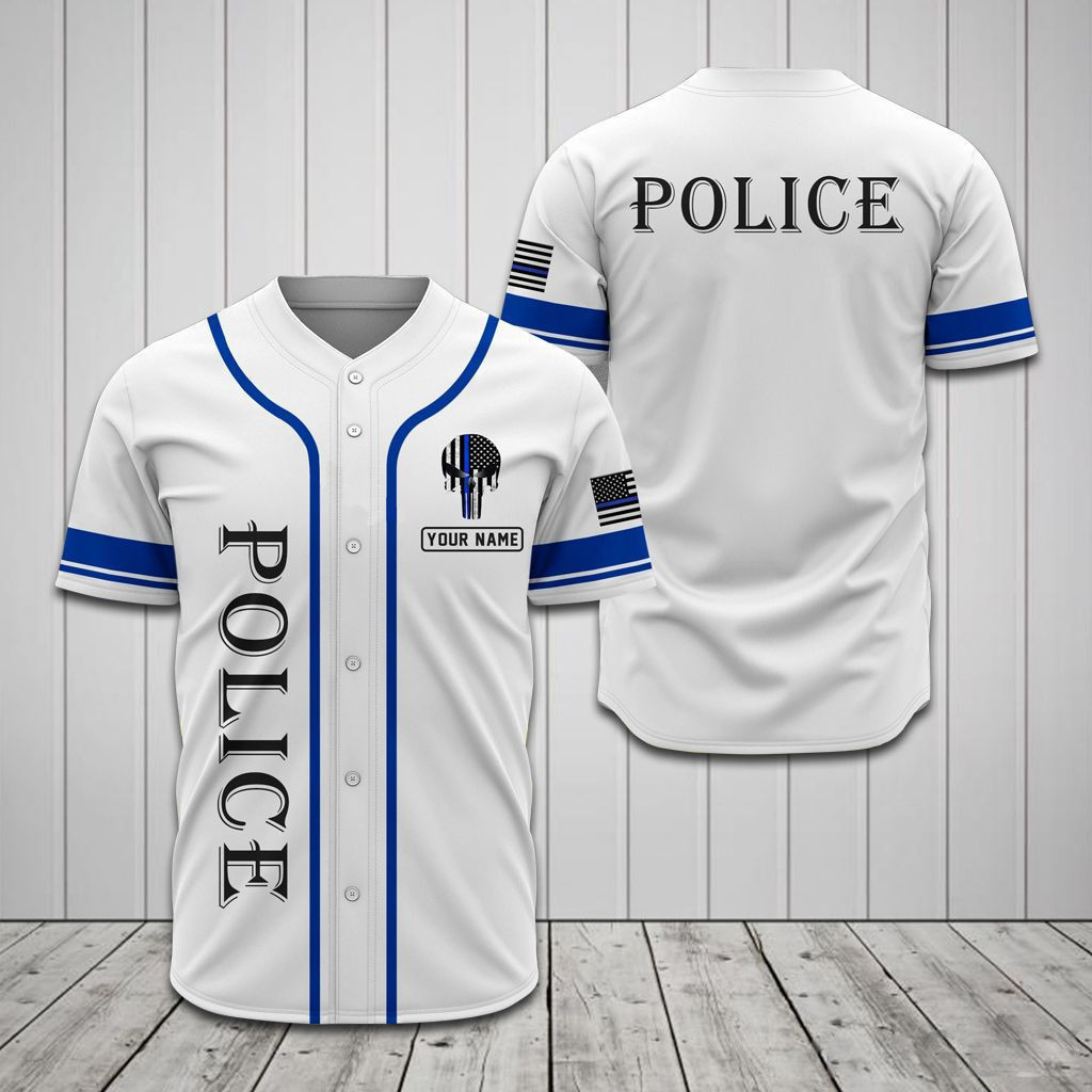 Personalized Police White Baseball Jersey