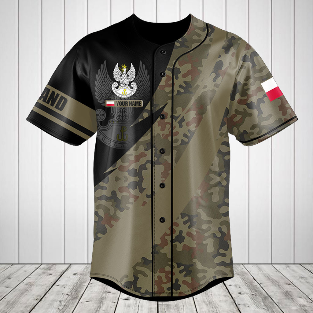 Personalized Polish Army Camo Fire Style Baseball Jersey