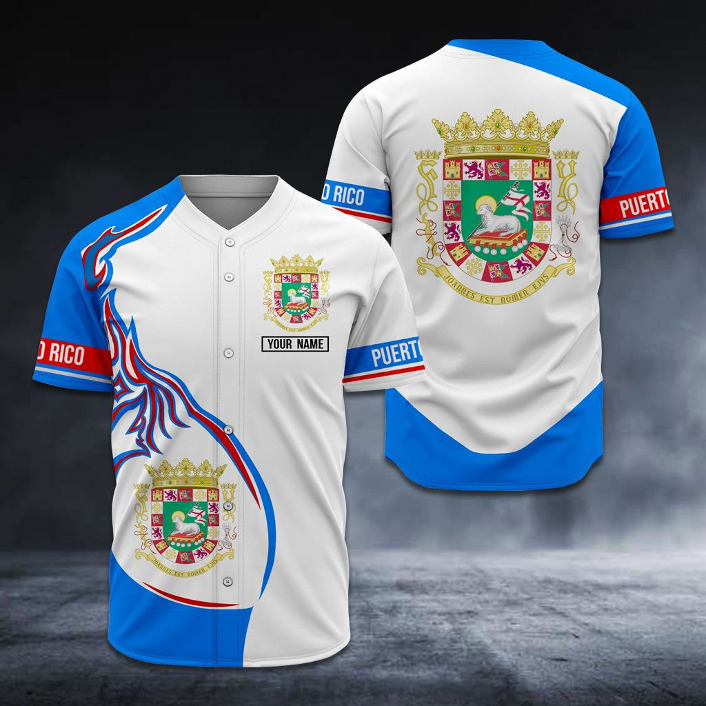 Personalized Puerto Rico Coat Of Arms Style Unisex Adult Baseball Jersey
