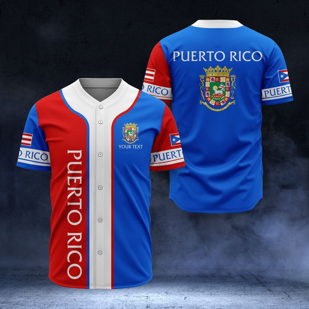 Personalized Puerto Rico Flag & Coat Of Arms Unisex Adult Baseball Jersey