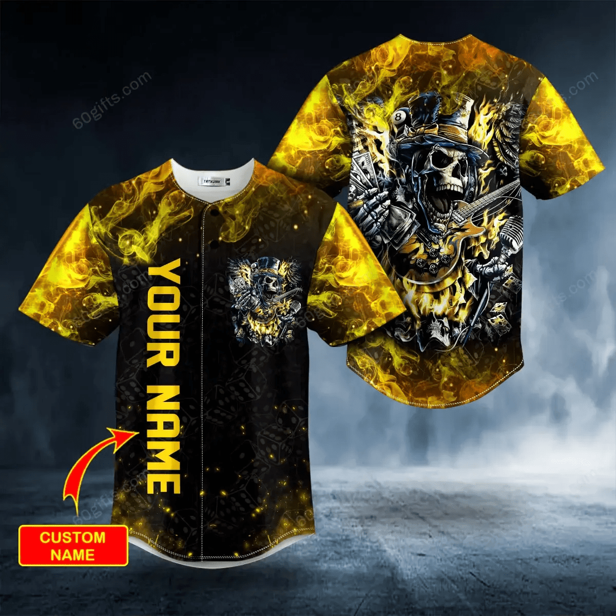 Personalized Punk Rock Gothic Hell Glow In The Dark Skull Baseball Jersey