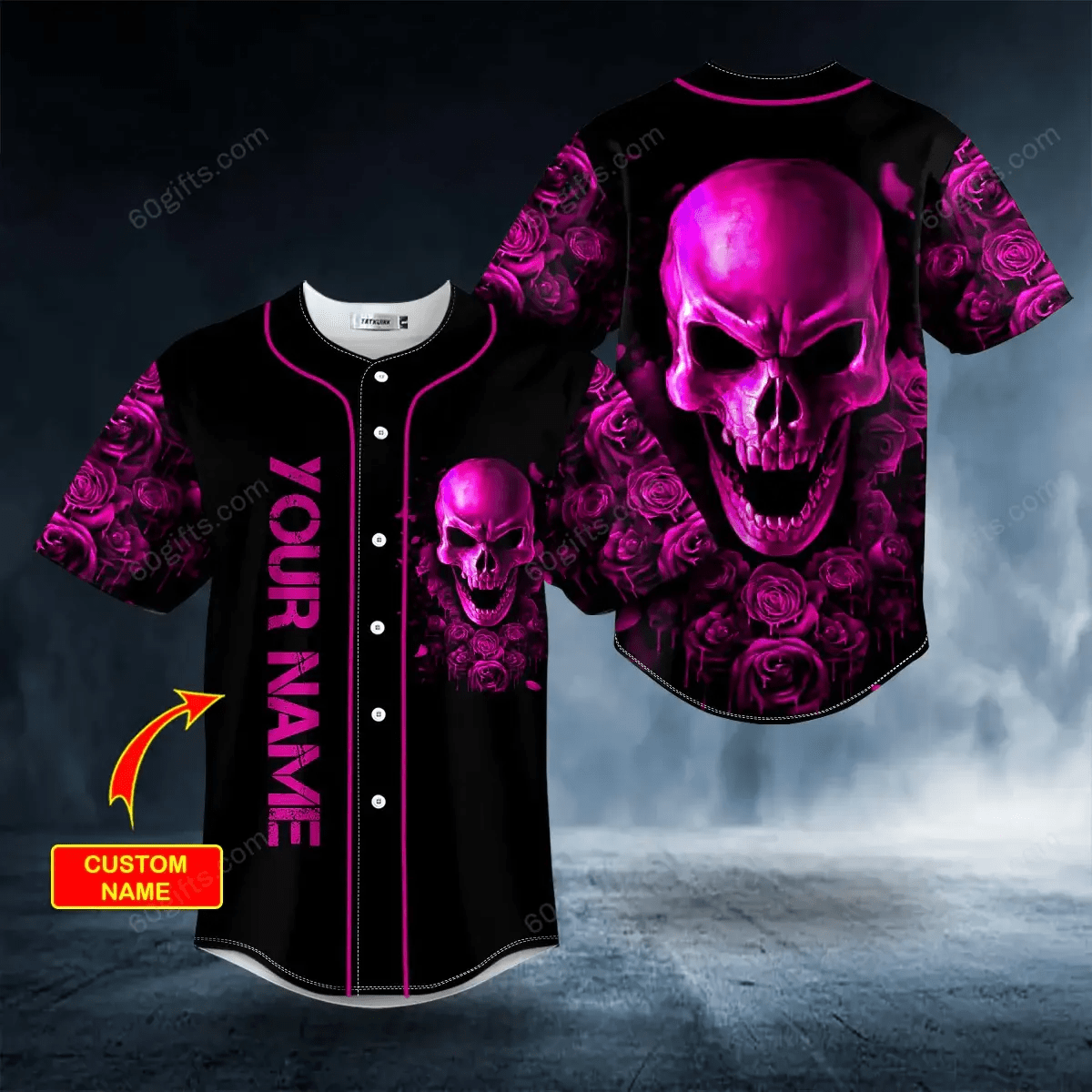 Personalized Purple Roses Sugar Skull Baseball Jersey