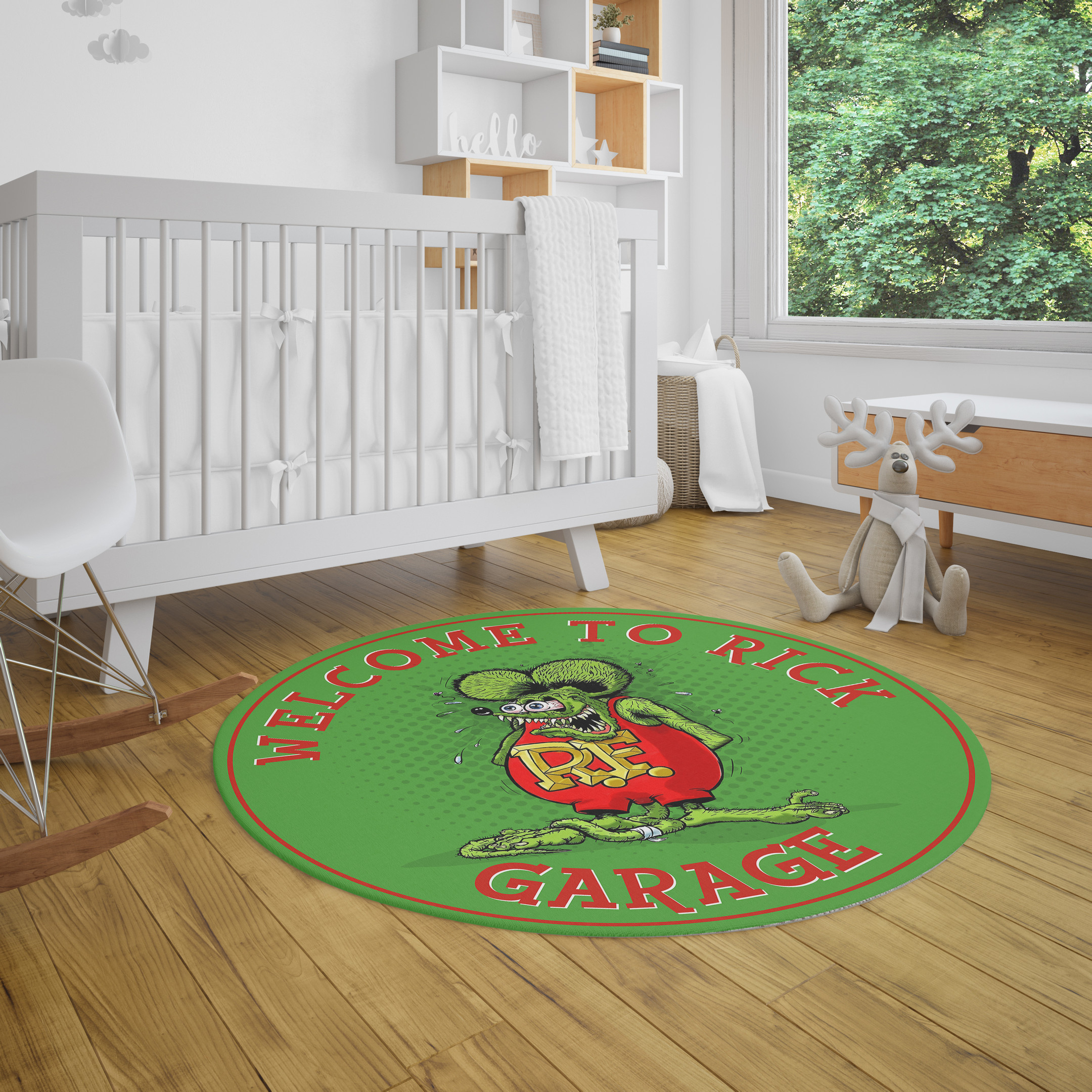 Personalized Rat Fink Garage Round Rug Carpet Bedroom Livingroom Home Decor