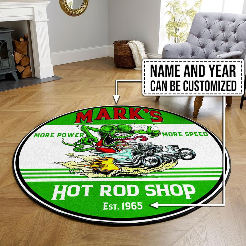 Personalized Rat Fink Hot Rod Shop Round Rug Carpet Bedroom Livingroom Home Decor - Image 3
