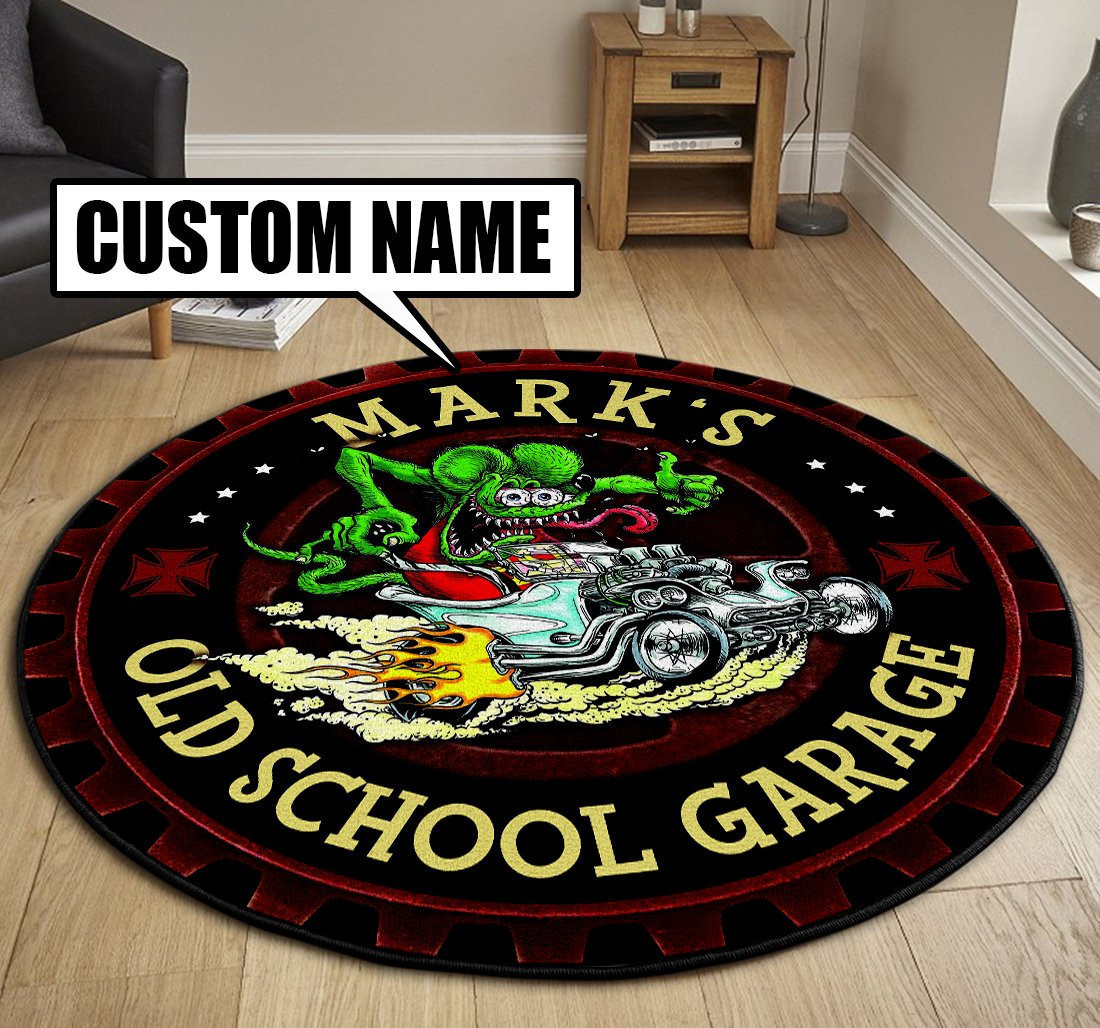 Personalized Rat Fink Old School Garage Round Rug Carpet Bedroom Livingroom Home Decor