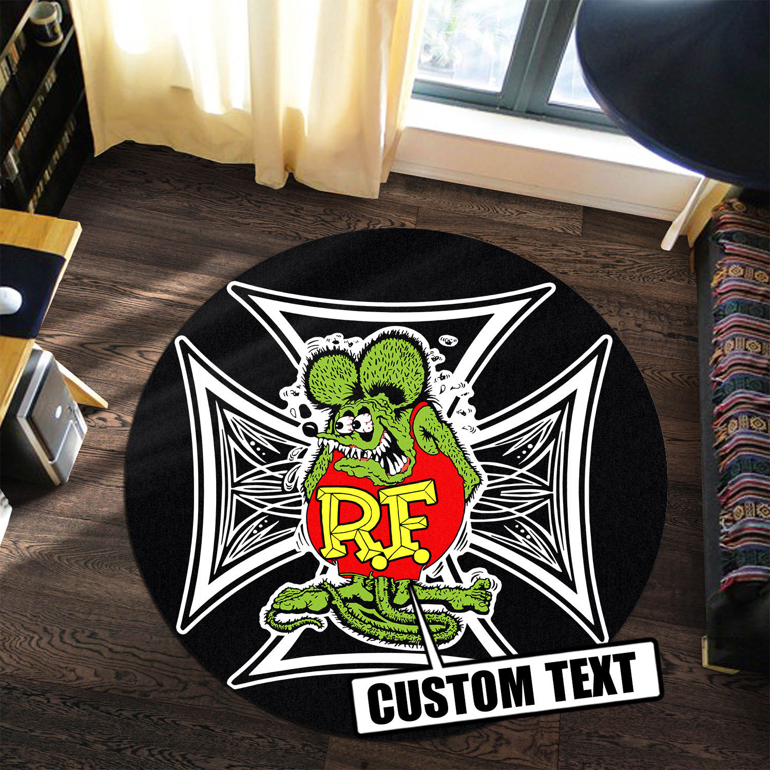 Personalized Rat Rod Hot Rod Pinstripe Round Rug Carpet Bedroom Livingroom Home Decor - Image 3