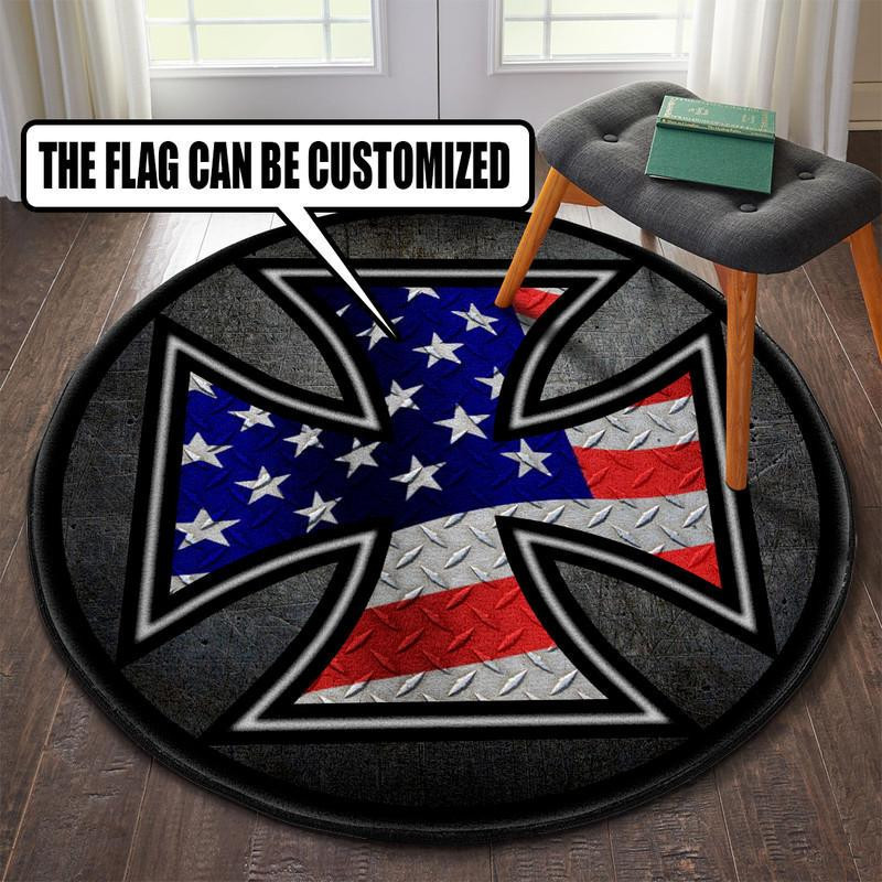 Personalized Rat Rot Iron Cross Flag Round Rug Carpet Bedroom Livingroom Home Decor