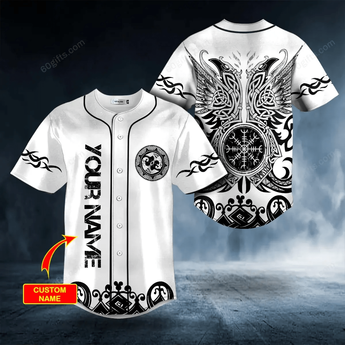 Personalized Ravens of God Odin Huginn and Muninn Viking Tattoo Baseball Jersey