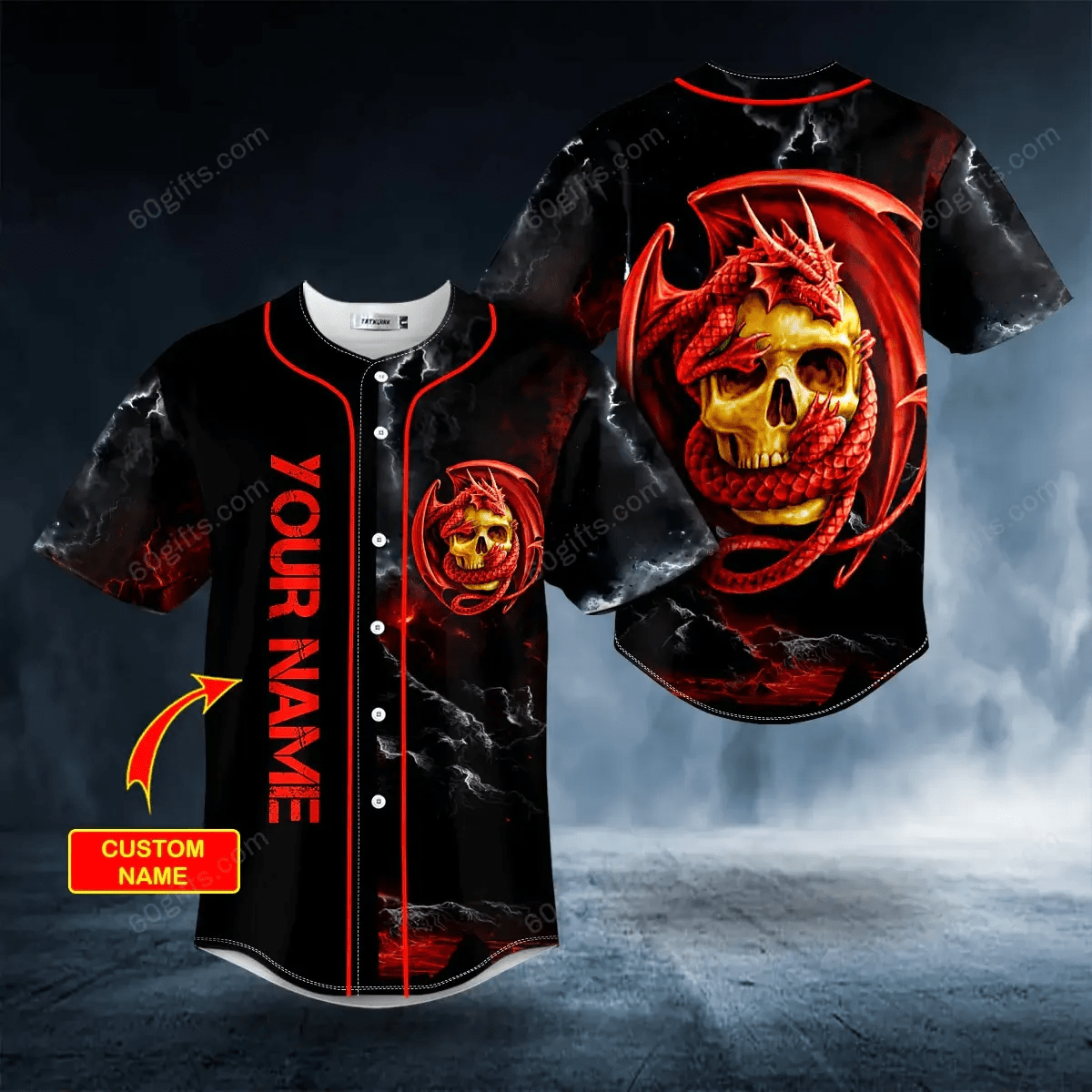 Personalized Red Celtic Dragon Skull Baseball Jersey
