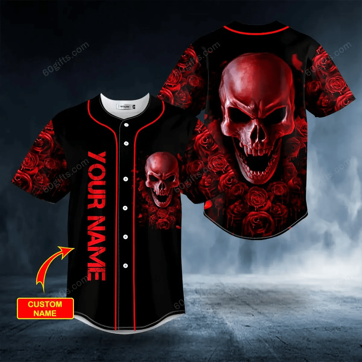 Personalized Red Rose Blood Skull Baseball Jersey