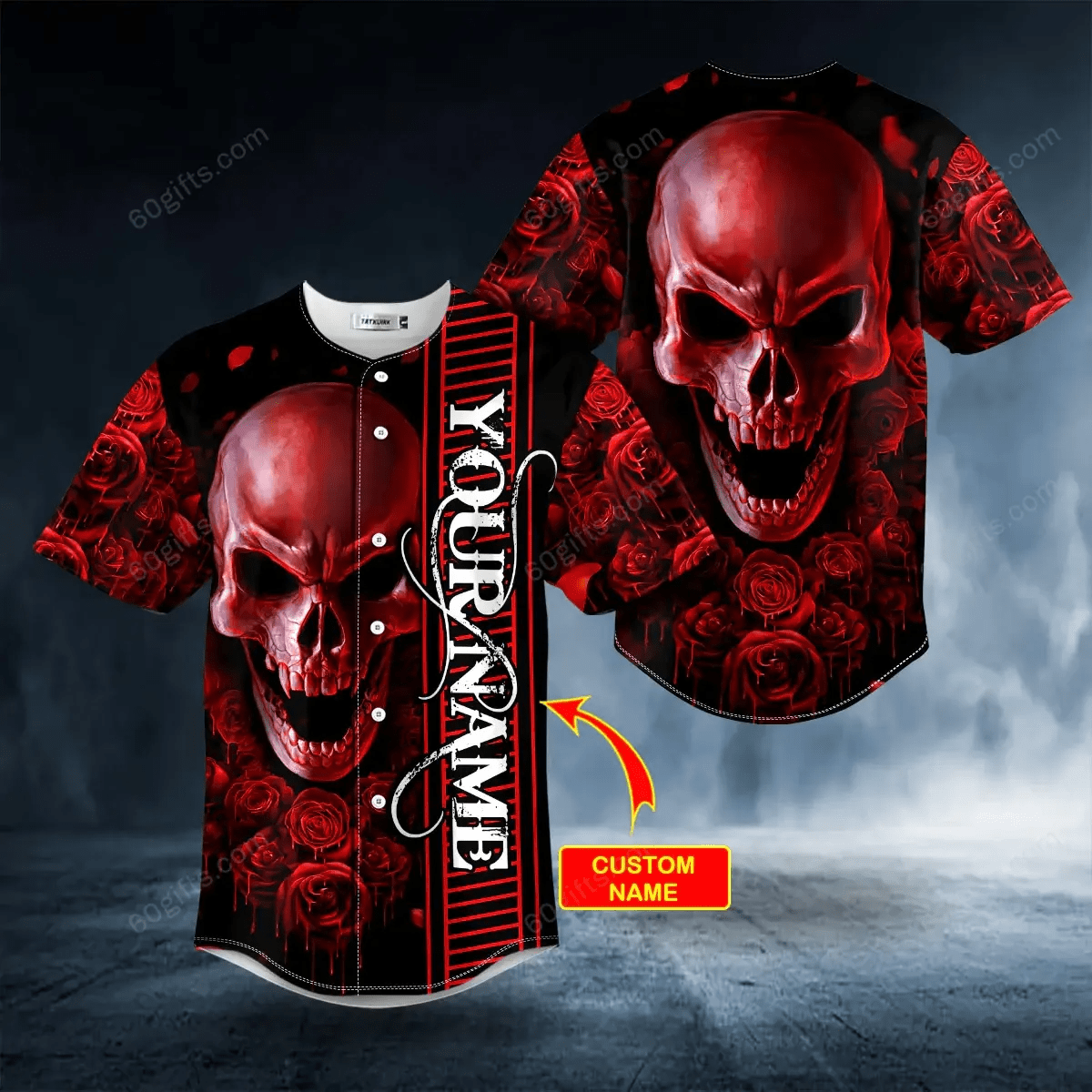 Personalized Red Rose Bloody Skull Baseball Jersey