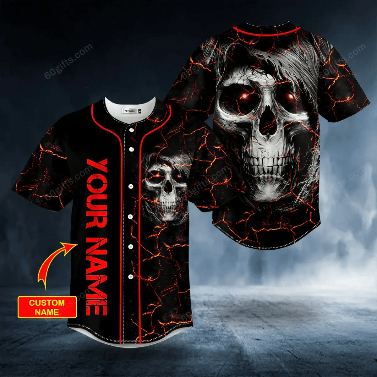 Personalized Rock Chang Crack Lava Skull Baseball Jersey