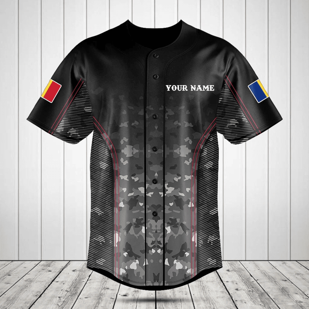 Personalized Romania Camo Anthem Baseball Jersey
