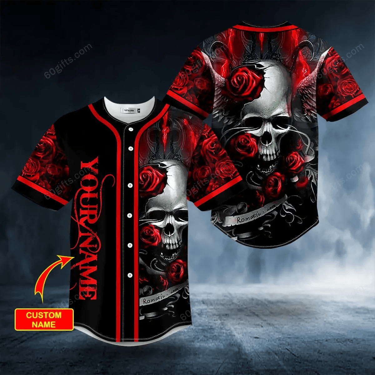 Personalized Romantic Love Roses Sugar Skull Baseball Jersey