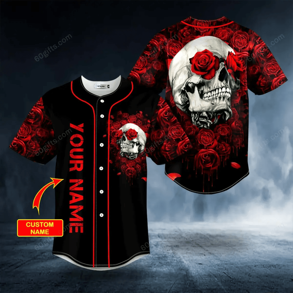 Personalized Rose Skull Baseball Jersey