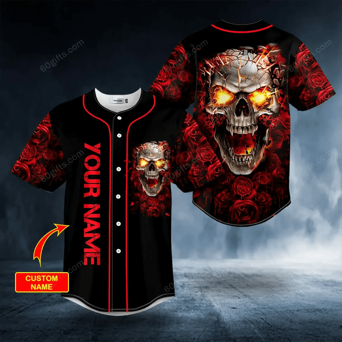 Personalized Roses Blast Skull Baseball Jersey