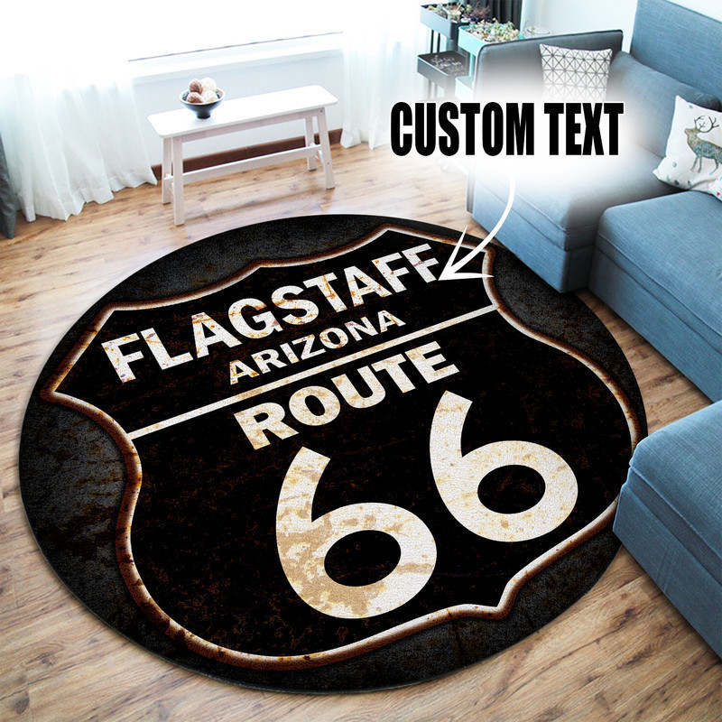 Personalized Route 66 Garage Decor, Home Bar Decor Hot Rod Round Rug Carpet Bedroom Livingroom Home Decor