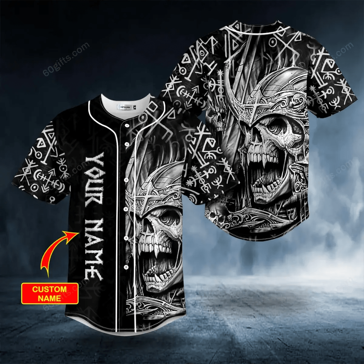 Personalized Runes King Skull Ghost Viking Baseball Jersey