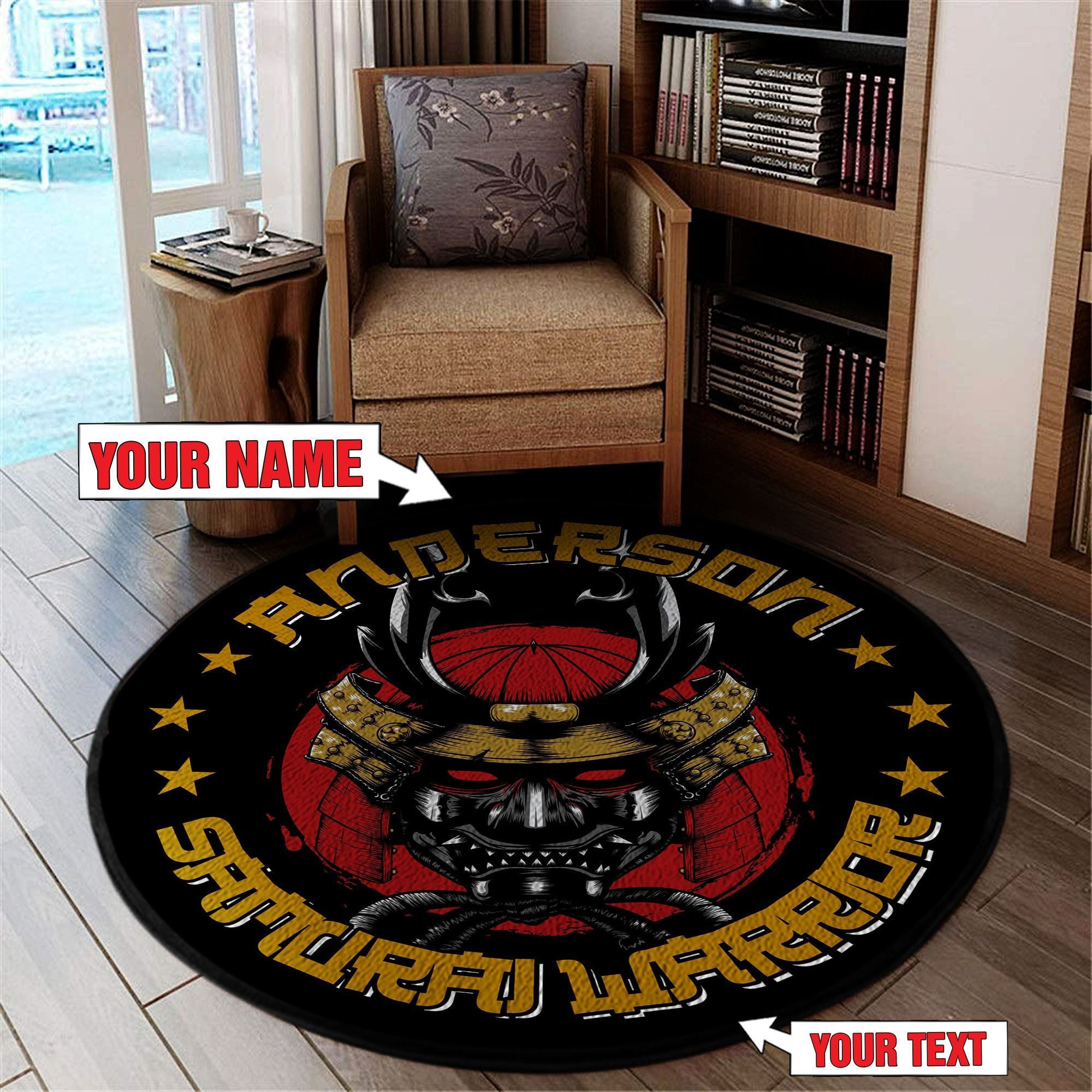Personalized Samurai Warrior Round Rug Carpet Bedroom Livingroom Home Decor