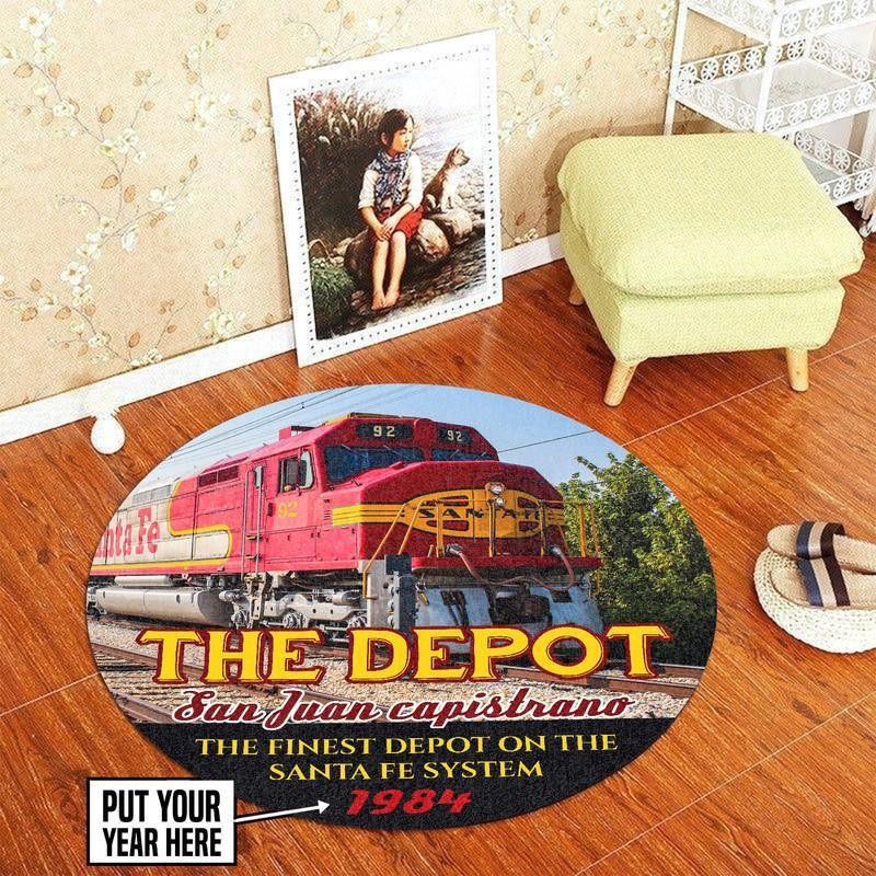 Personalized Santa Fe Depot Railroad Round Rug Carpet Bedroom Livingroom Home Decor
