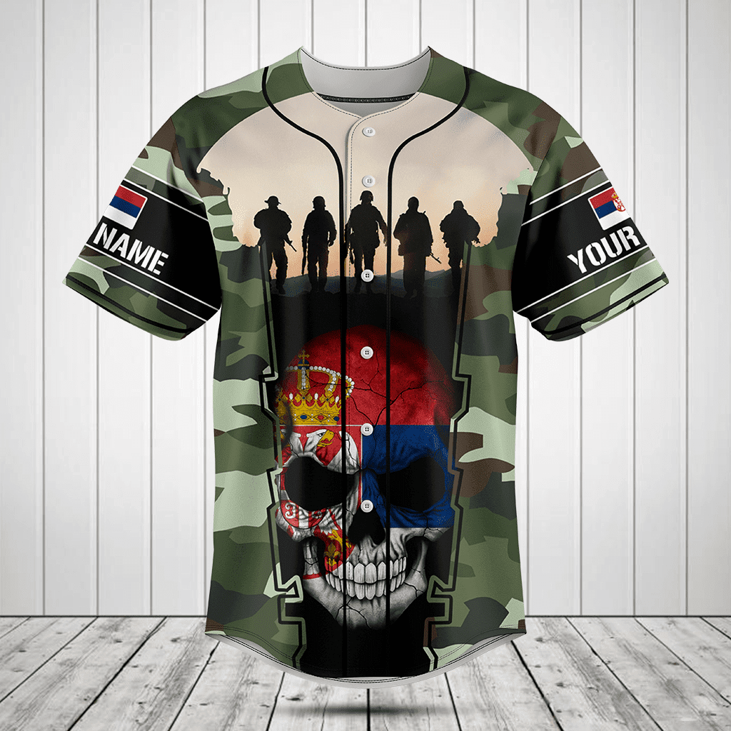 Personalized Serbia 3D Skull Flag Camouflage Baseball Jersey