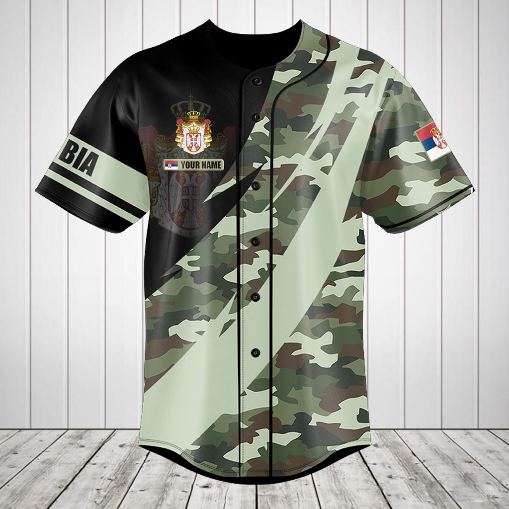 Personalized Serbia Coat Of Arms Camo Fire Style Baseball Jersey