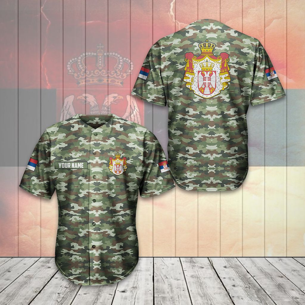 Personalized Serbia Coat Of Arms Camo Flag Unisex Adult Baseball Jersey