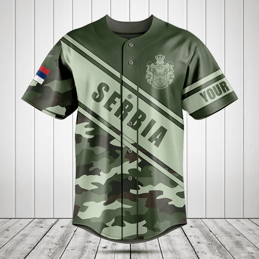 Personalized Serbia Coat Of Arms Camouflage 3D Baseball Jersey