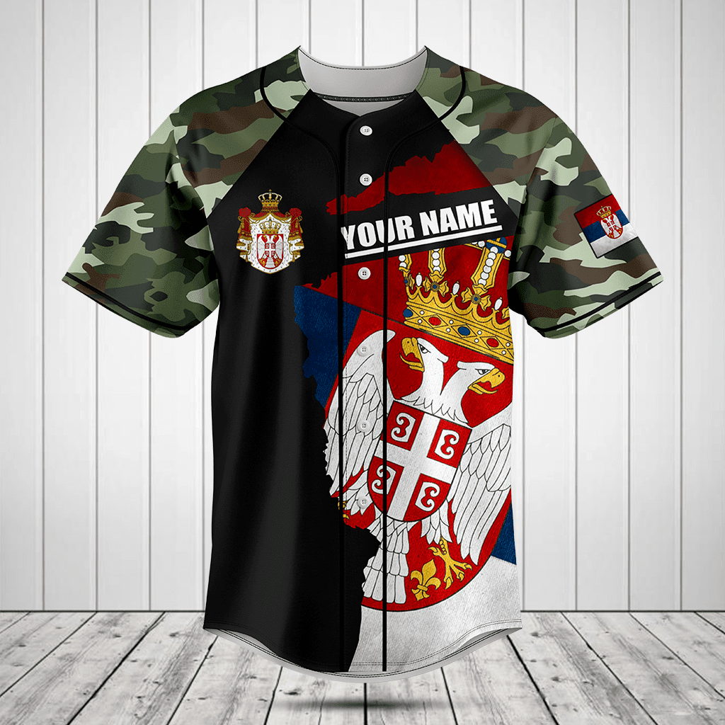 Personalized Serbia Coat Of Arms Camouflage Baseball Jersey