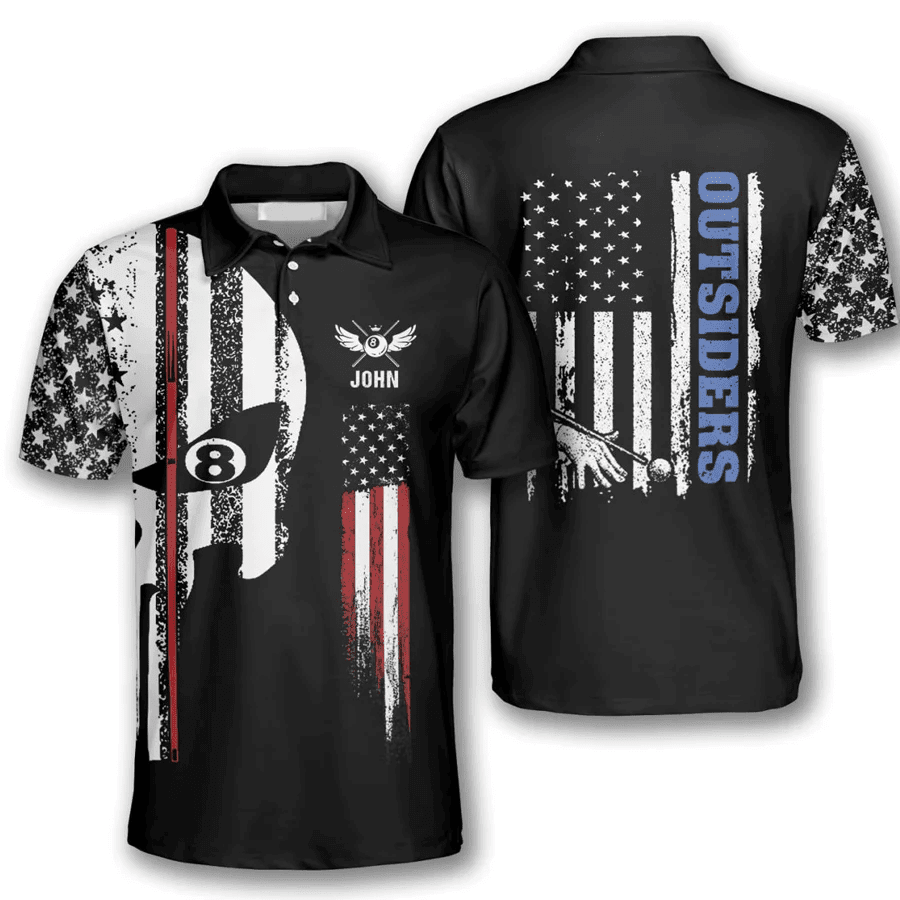 Personalized Skull American Flag Billiard Polo Shirts, Personalized Billiard for Team, Billiard Polo Shirts