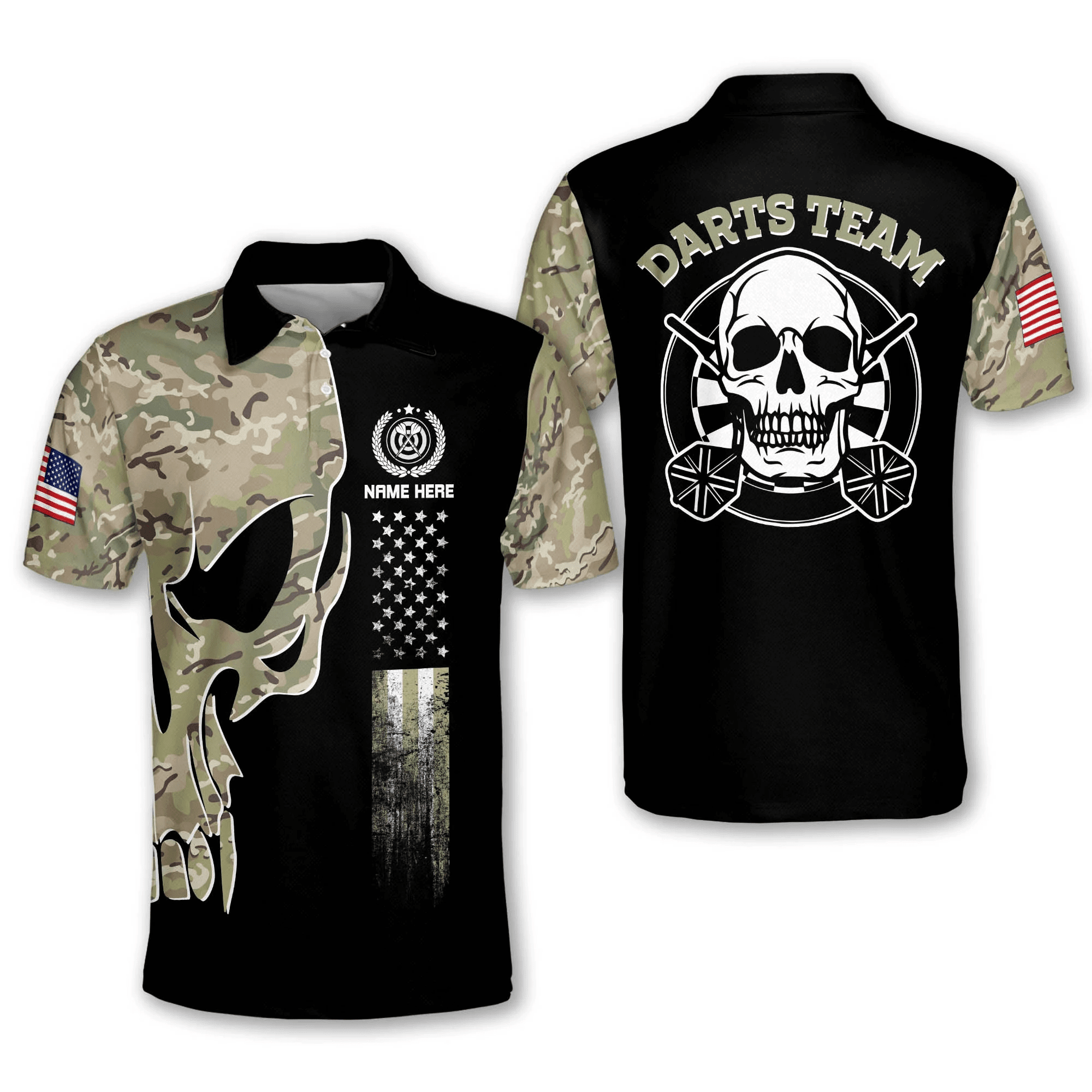 Personalized Skull camo Dart Polo Shirts, Personalized name Dart Polo Shirts , Men's Dart Polo Shirts Short Sleeve Dry Fit