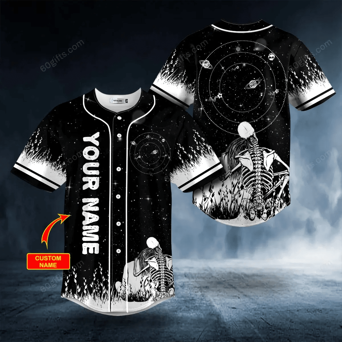 Personalized Skull Couple Love Story Skull Baseball Jersey