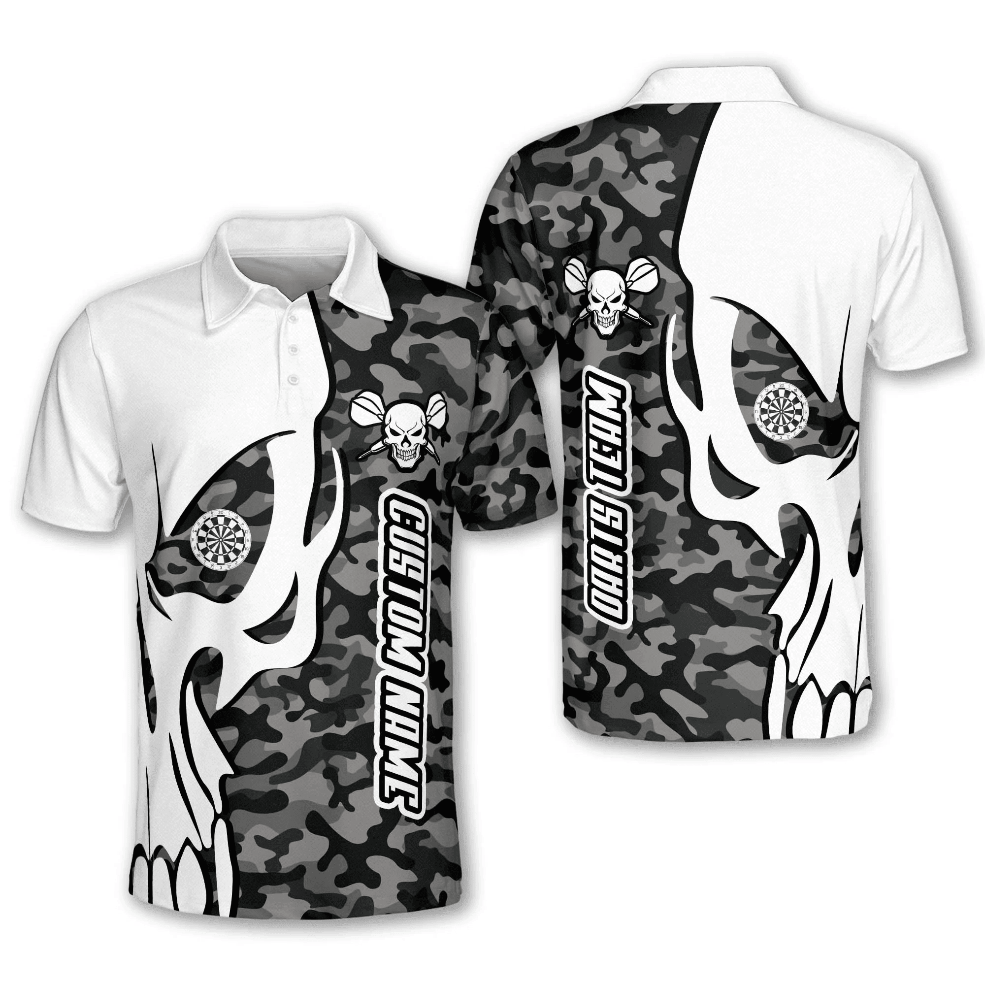 Personalized Skull Dart Polo Shirts, Dart team shirt, Gift for Dart lover